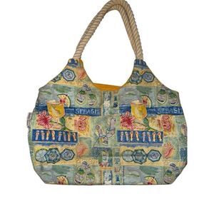 Andrea Tachiera Canvas Beach Tote Bag – Tropical Print with Rope Handles